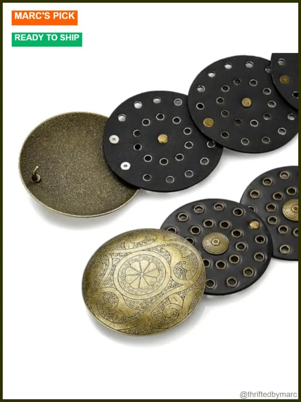 Wide PU Leather Disc Belt Hollow Out Round Vintage Western Waist Belt